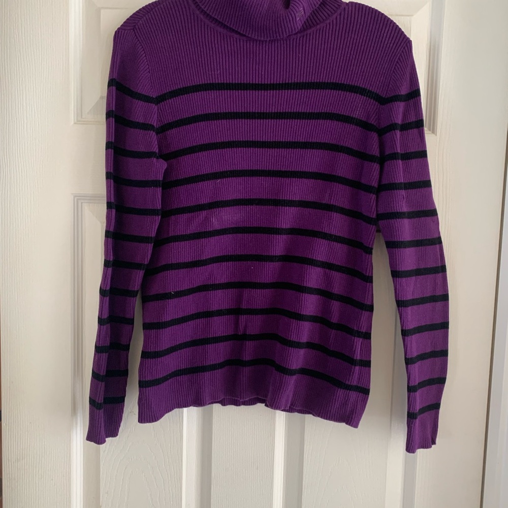 Ralph Lauren Purple and Black Striped Turtleneck Sweater